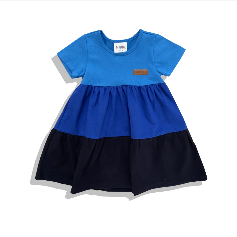 Vestido Infantil Bambollina Três Marias Morango Listras Azul