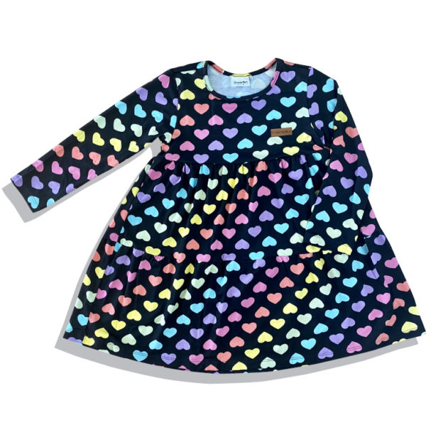 Vestido Manga Longa 1 a 8 anos Viscolycra Corações Coloridos