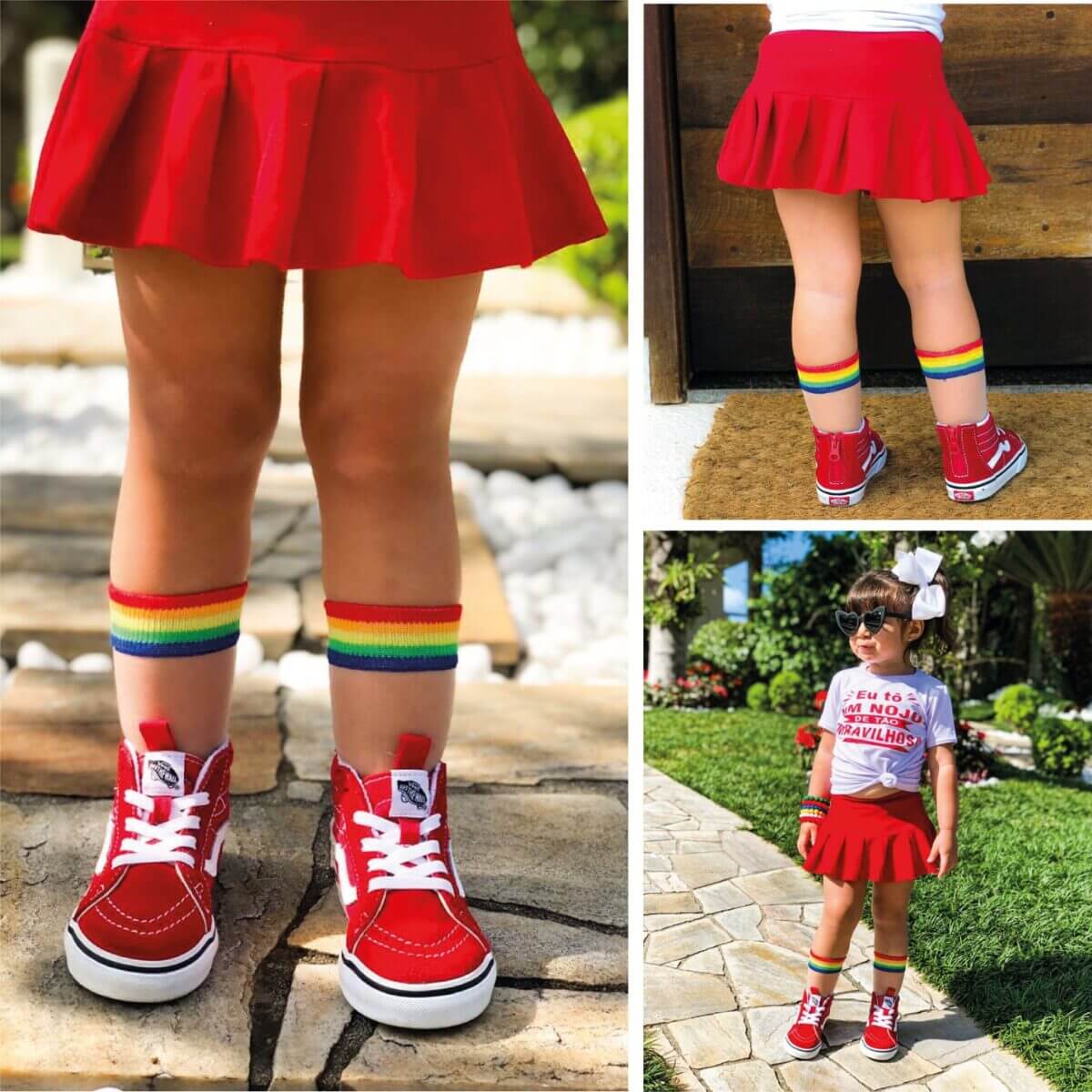 Saia Short Infantil Pregas Piquê Lisa Vermelha - Imagem 6