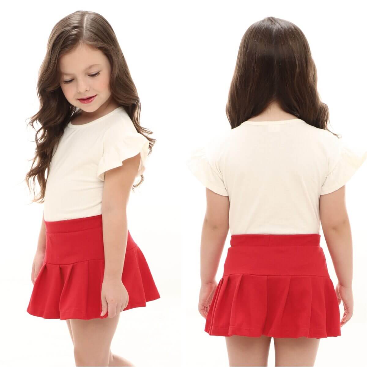 Saia Short Infantil Pregas Piquê Lisa Vermelha - Imagem 2