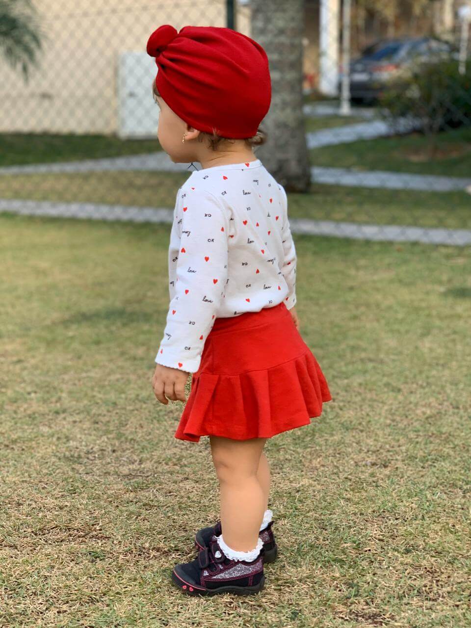 Saia Short Infantil Pregas Piquê Lisa Vermelha - Imagem 4