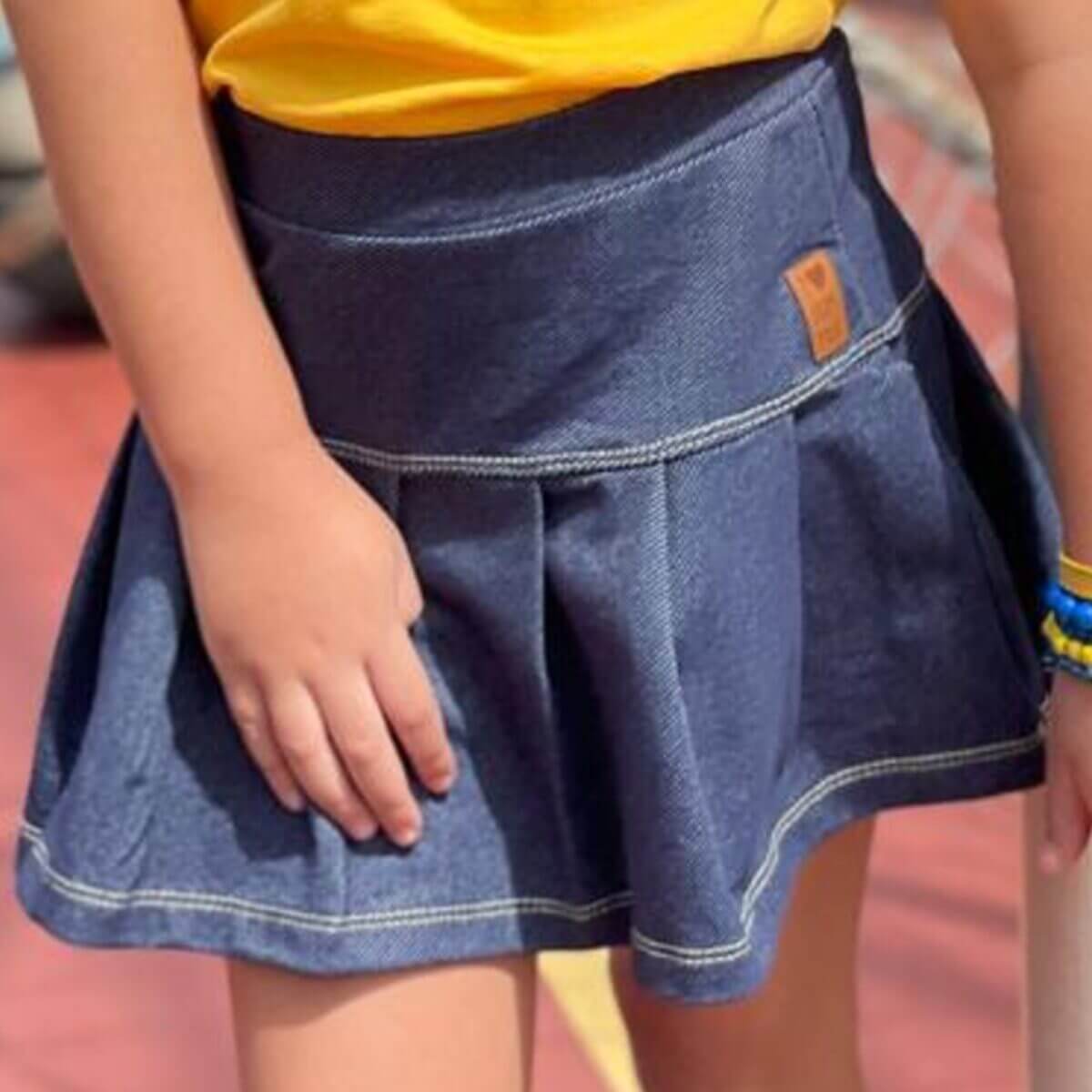 Saia Short Infanto Juvenil Jeans Fake Azul Marinho - Imagem 2