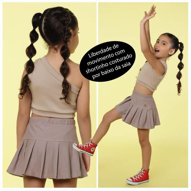 Saia Short Infanto Juvenil Jeans Fake Chocolate - Imagem 4