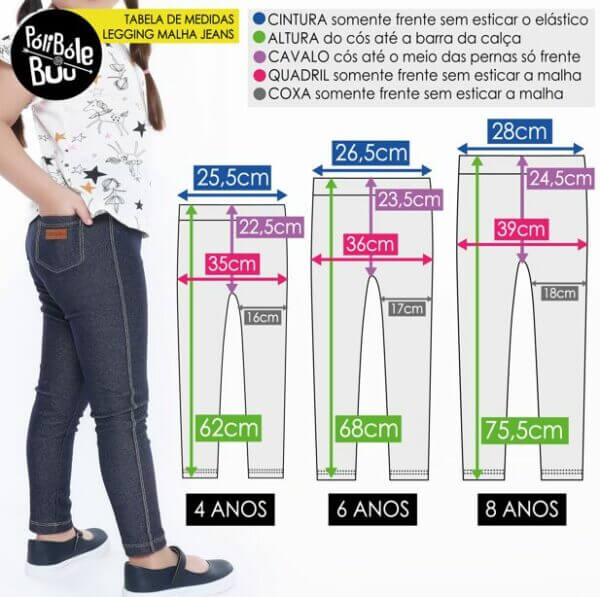 Legging Infantil Jeans Fake Azul Jeans 1 a 14 Anos - Imagem 6