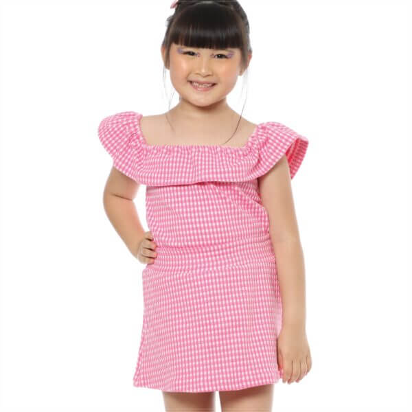 Conjunto Infantil Jacquard Saia Short e Ciganinha Xadrez Rosa - Image 4