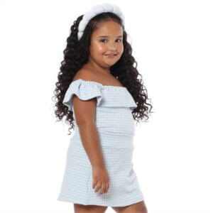 Conjunto Infantil Jacquard Saia Short e Ciganinha Xadrez Azul