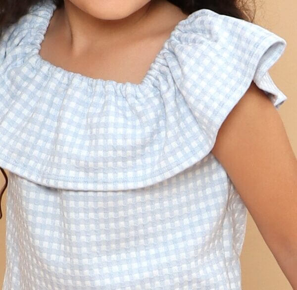 Regata Ciganinha Infantil Malha Jacquard Xadrez Azul Bebê - Image 2