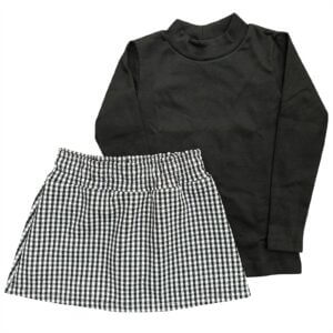 Conjunto Infantil Inverno Saia Short Xadrez e Blusa Gola Alta