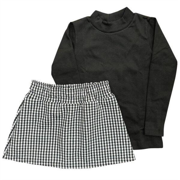 Conjunto Infantil Inverno Saia Short Xadrez e Blusa Gola Alta