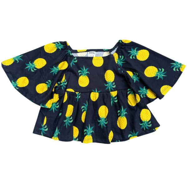 Blusa Infantil Juvenil Manga Sino Algodão Estampa Abacaxis