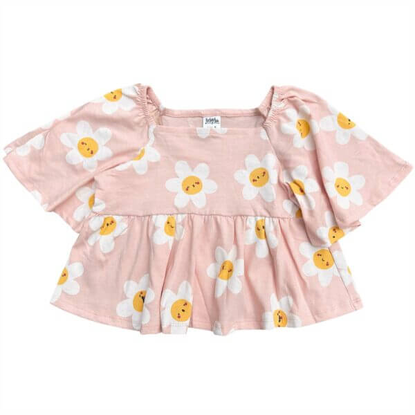 Blusa Infantil Juvenil Manga Sino Algodão Estampa Margaridas