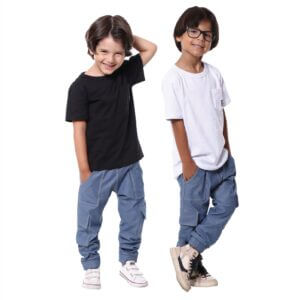 Calça Malha Jeans Infantil Cargo com Bolsos Azul Jeans