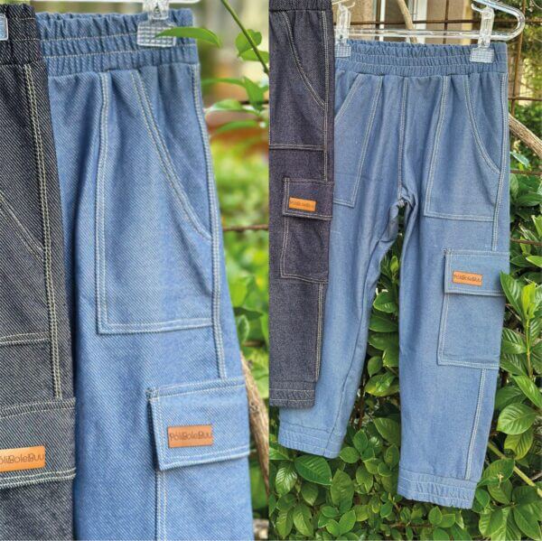 Calça Malha Jeans Infantil Cargo com Bolsos Azul Jeans - Image 2