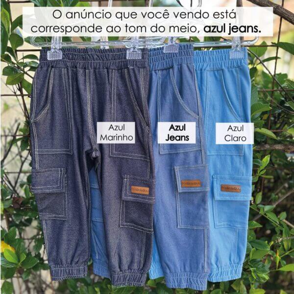 Calça Malha Jeans Infantil Cargo com Bolsos Azul Jeans - Image 3