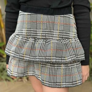 Saia Short Babados Jacquard Xadrez