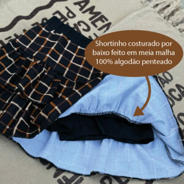 Saia Short Babados Moletinho Xadrez - Imagem 3