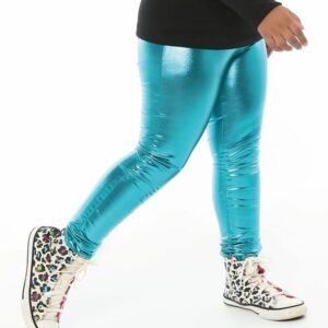 Calça Legging Infantil Juvenil Tecido Cirrê Metalizado Verde Água