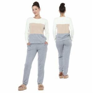 Pijama Feminino Longo Malha Premium com Elastano Tricolor
