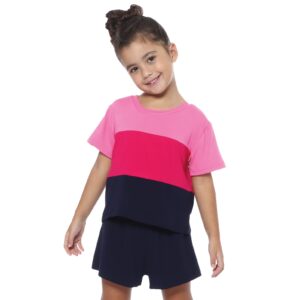 Pijama Infantil Curto Malha Premium com Elastano Tricolor Azul Marinho
