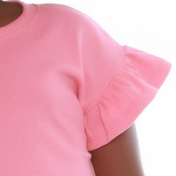 Blusinha Básica Canelada Algodão Manga Babados Rosa Chiclete - Imagem 4