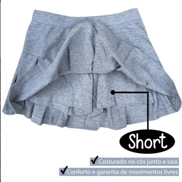 Saia Short Infantil Juvenil de Prega Algodão Cinza Mescla - Imagem 2