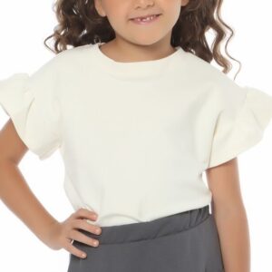 Blusinha Básica Canelada Algodão Manga Babados Off White