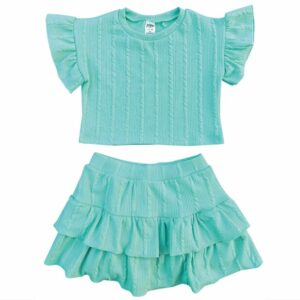 CONJUNTO INFANTIL SAIA SHORT E CROPPED  ANARRUDA VERDE ÁGUA