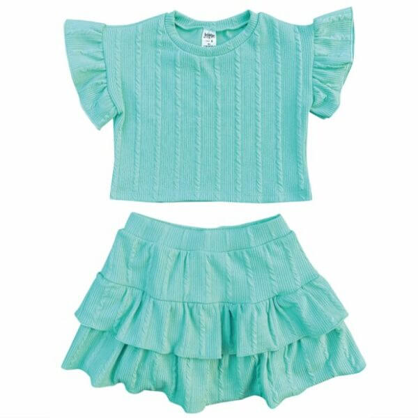 CONJUNTO INFANTIL SAIA SHORT E CROPPED  ANARRUDA VERDE ÁGUA