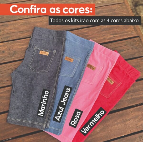 Kit 4 Bermudas Malha Jeans Ciclista Infantil Juvenil Menina - Imagem 2