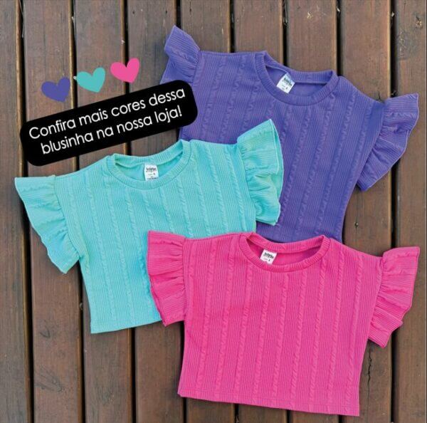 BLUSA CROPPED INFANTIL JUVENIL ANARRUGA MANGA BABADOS ROXA - Imagem 2