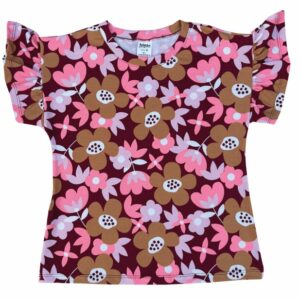 BLUSA INFANTIL ALGODÃO MANGA  BABADOS FLORAL MARSALA