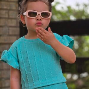 BLUSA CROPPED INFANTIL ANARRUGA  BABADOS VERDE ÁGUA