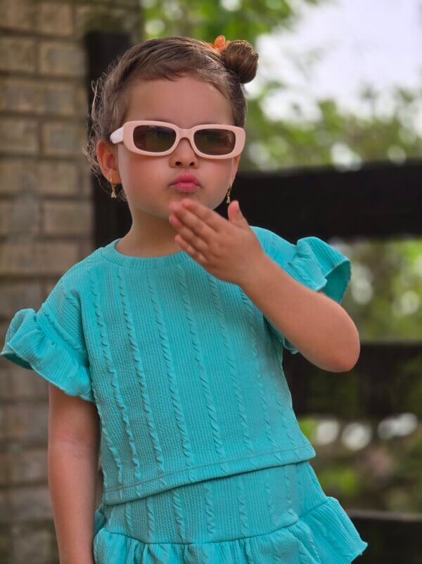 BLUSA CROPPED INFANTIL ANARRUGA  BABADOS VERDE ÁGUA