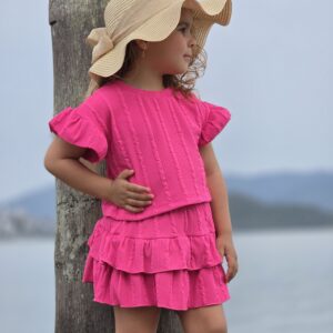 CONJUNTO INFANTIL SAIA SHORT E CROPPED ANARRUGA ROSA