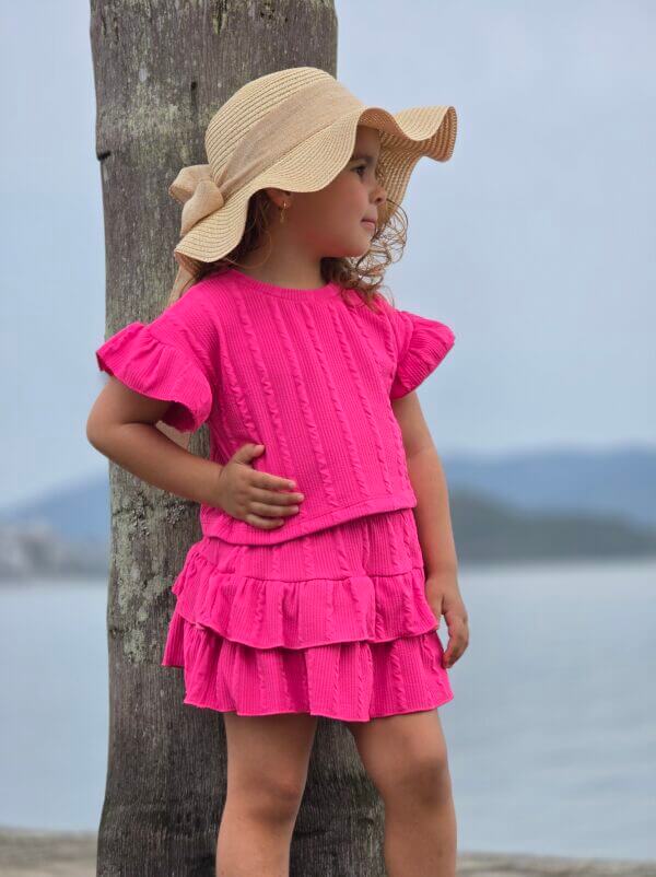 CONJUNTO INFANTIL SAIA SHORT E CROPPED ANARRUGA ROSA