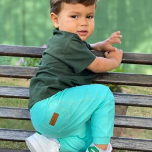 Calça Infantil Sarouel Jeans Fake Unissex  Verde Água