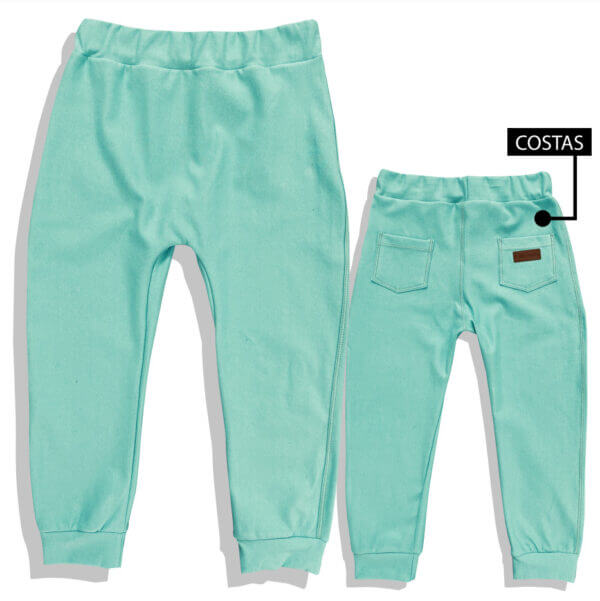 Calça Infantil Sarouel Jeans Fake Unissex  Verde Água - Imagem 2