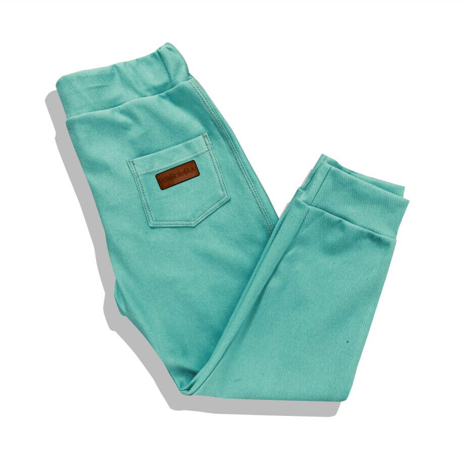 Calça Infantil Sarouel Jeans Fake Unissex  Verde Água - Imagem 3