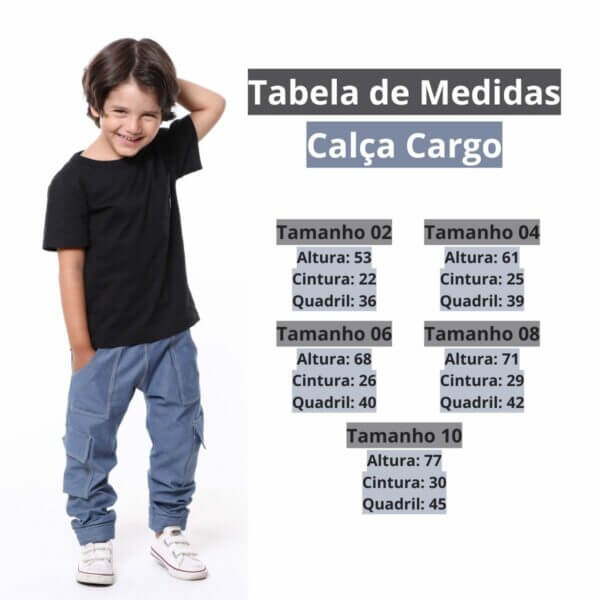 Calça Malha Jeans Infantil Cargo com Bolsos Preta - Imagem 5