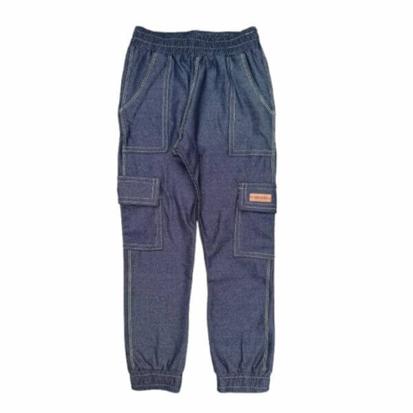 Calça Malha Jeans Infantil Cargo com Bolsos Azul Marinho - Imagem 3