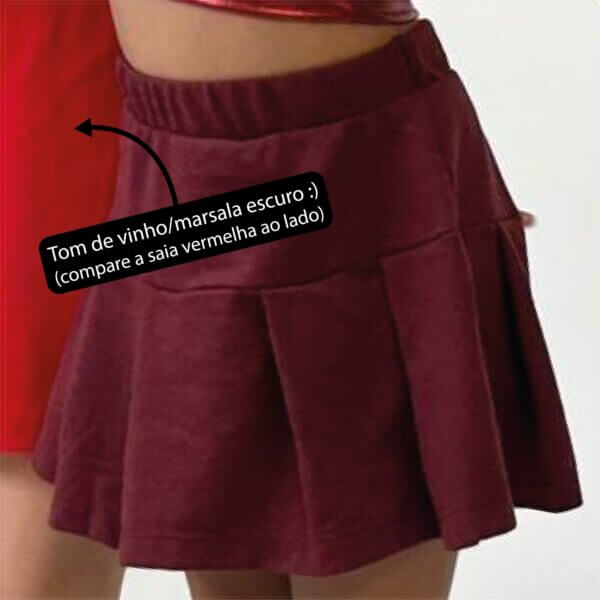 Saia Short Infanto Juvenil Piquê Pregas Uniforme Vinho Marsala - Imagem 4