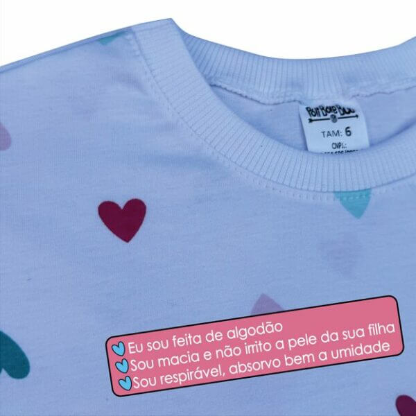 BLUSA INFANTIL ALGODÃO MANGA  BABADOS CORAÇÕES - Imagem 3