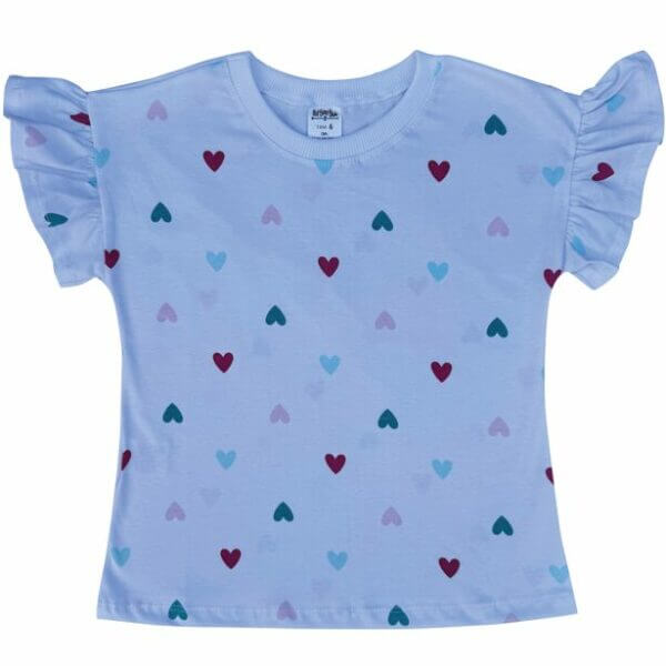 BLUSA INFANTIL ALGODÃO MANGA  BABADOS CORAÇÕES