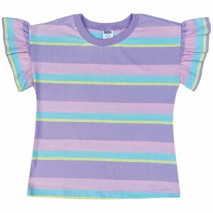 BLUSA INFANTIL ALGODÃO MANGA  BABADOS LISTRADA LILÁS