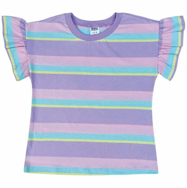 BLUSA INFANTIL ALGODÃO MANGA  BABADOS LISTRADA LILÁS