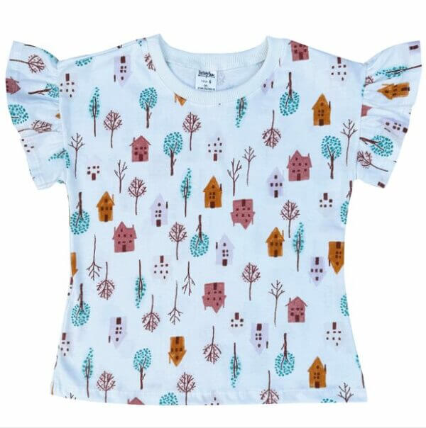 BLUSA INFANTIL ALGODÃO MANGA BABADOS CASINHAS