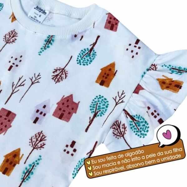 BLUSA INFANTIL ALGODÃO MANGA BABADOS CASINHAS - Imagem 2