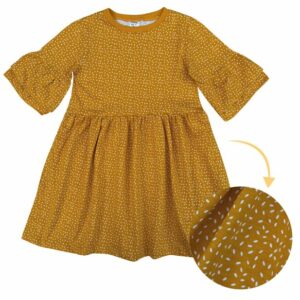 VESTIDO INFANTIL 100% ALGODÃO MANGA DUPLA GRANULADO AMARELO MOSTARDA