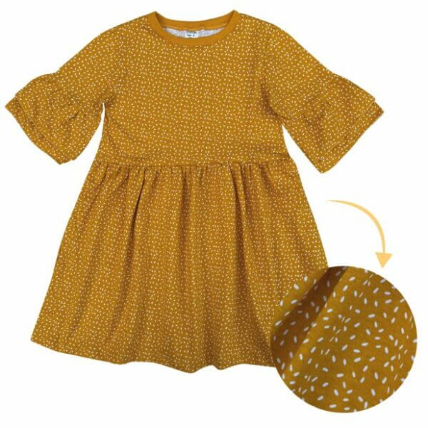 VESTIDO INFANTIL 100% ALGODÃO MANGA DUPLA GRANULADO AMARELO MOSTARDA