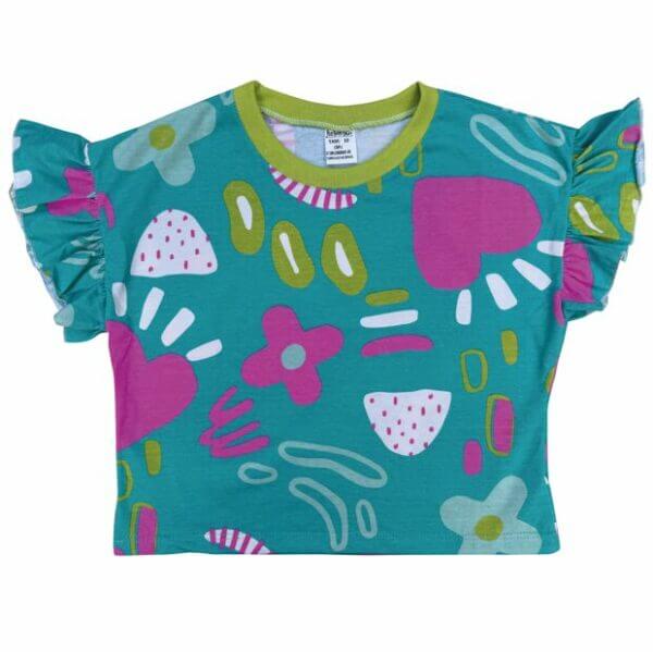 BLUSA CROPPED INFANTIL JUVENIL ALGODÃO  VERDE ÁGUA CORAÇÕES